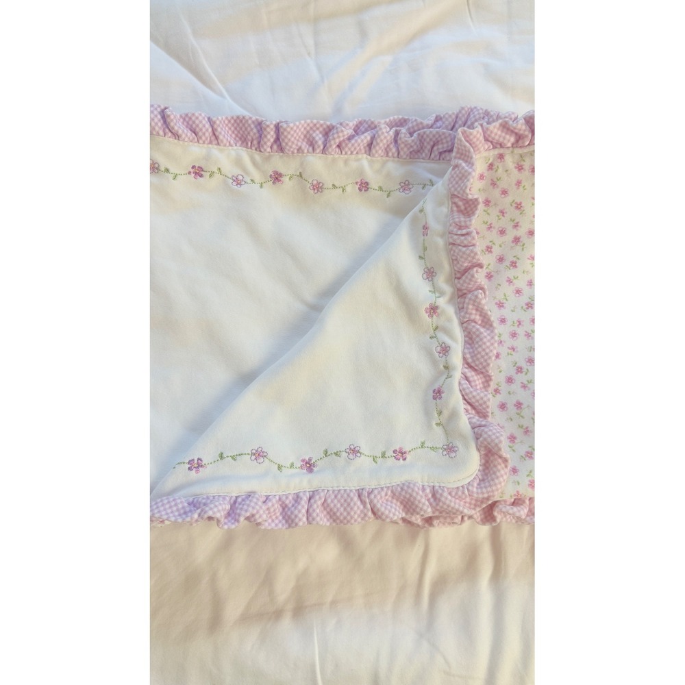 Carter's One Lavender White Flower Ruffled Edge Soft Plush Lined Blanket
